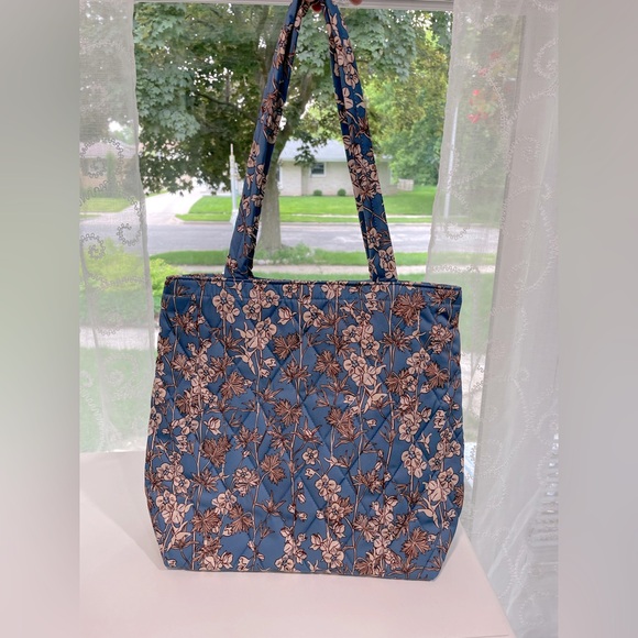Vera Bradley Quilted Tote – Java Floral Retired Print | Blue/Brown - Picture 1 of 3